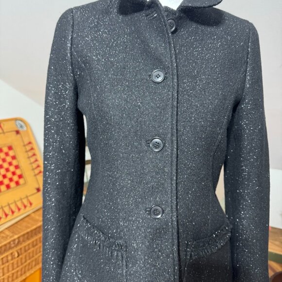 Talbots Black Jacket Blazer – 2Petite, Elegant Design Silver Metallic Thread - Picture 3 of 13